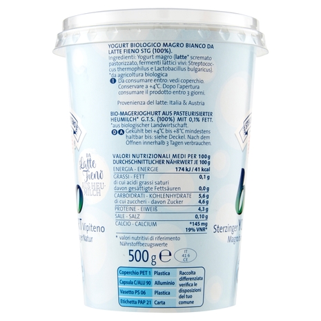 Yogurt Biologico Bianco Magro, 500 g